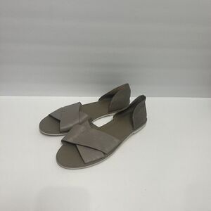 VINCE Ida Gray Snakeskin Print Leather Open Toe Open Side Flats Gray Sz 8.5